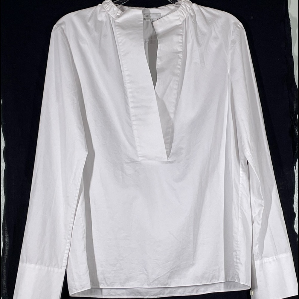Tibi women’s White Tunic Blouse Long Sleeve V-neck Sz 2